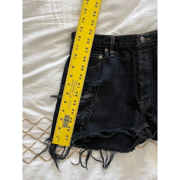 Levi's Black Denim High Waisted Cut Off Jean Shorts - Picture 8 of 9